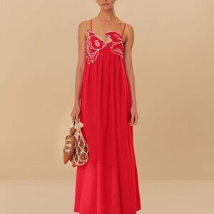 FARM Rio Red Sleeveless Spaghetti Strap Sundress